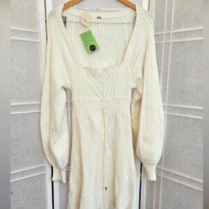 NWT ! Free people cream ivory sweater dress baloon sleeves
